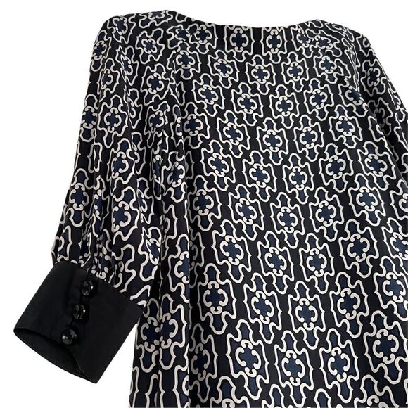 Milly New York Silk Long Sleeve Dress Black + Tan Medallion Pattern Size 0 - Picture 4 of 8